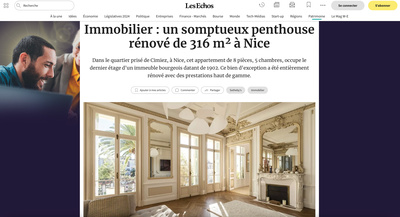 Press Les Echos : Sumptuous Bourgeois Penthouse in Cimiez