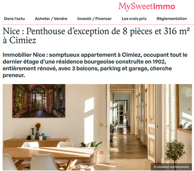MySweetImmo highlights an exceptional penthouse in Nice